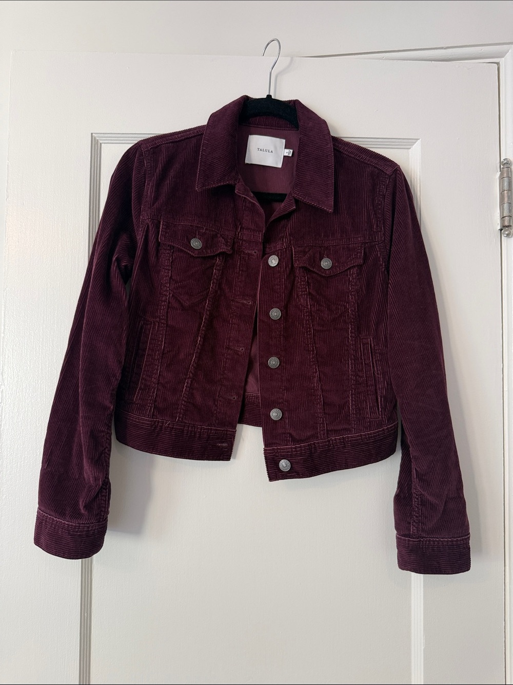 Aritzia Talula Corduroy Jean Jacket in Wine